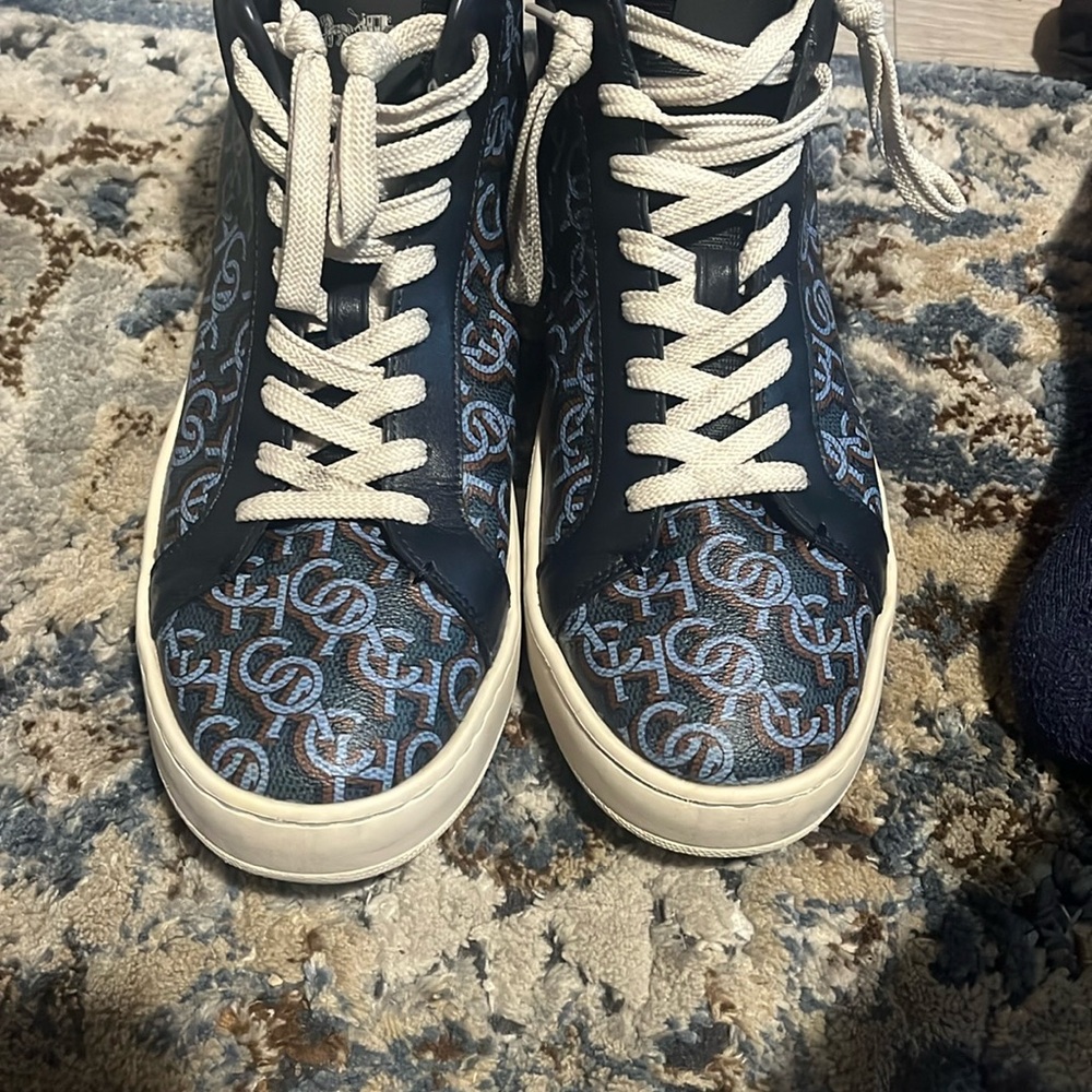 Coach Blue and White High-Top Sneakers - Picture 2 of 3
